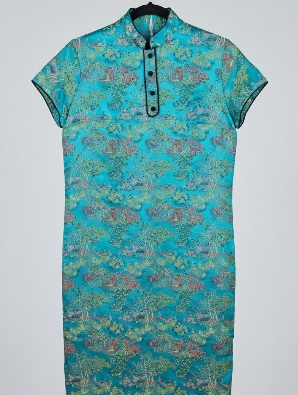 VTG A Precious Secret Teal Silk Brocade Cheongsam Qipao Maternity Dress